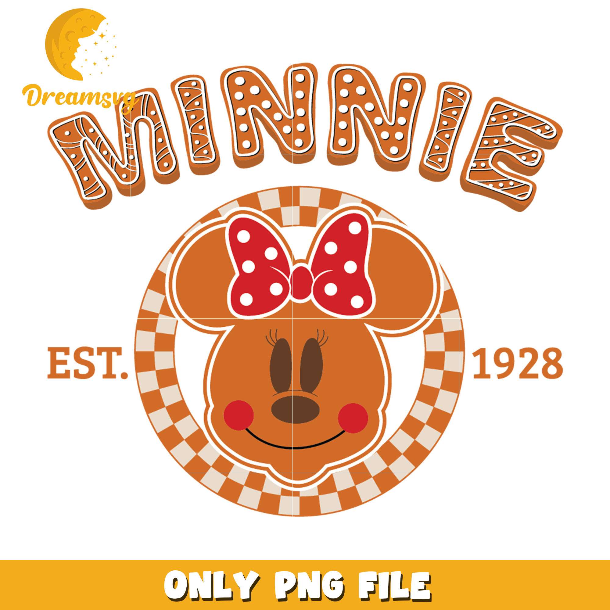 Minnie face gingerbread est 1928 png, minnie png, christmas png