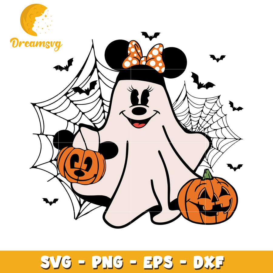 Minnie halloween spider web svg, Disney friends halloween vibes svg