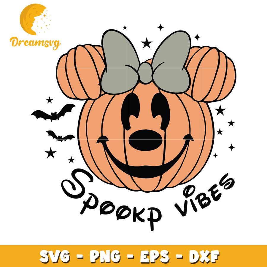 Minnie head spooky vibes svg, Disney friends halloween vibes svg