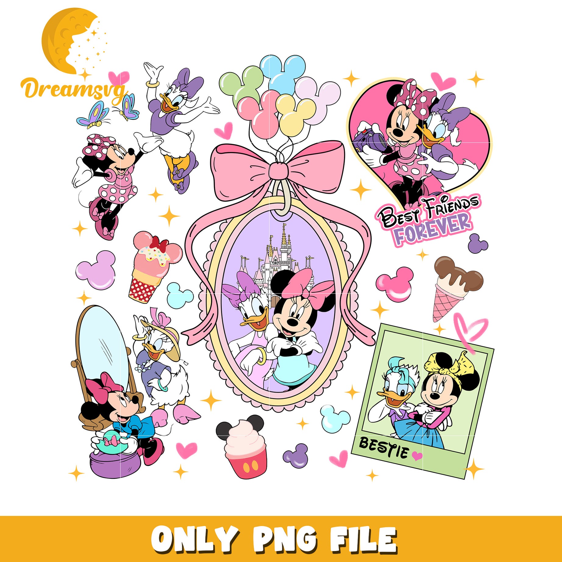 Minnie and daisy picture frame with bowtie png, disney friends png, disneyland png