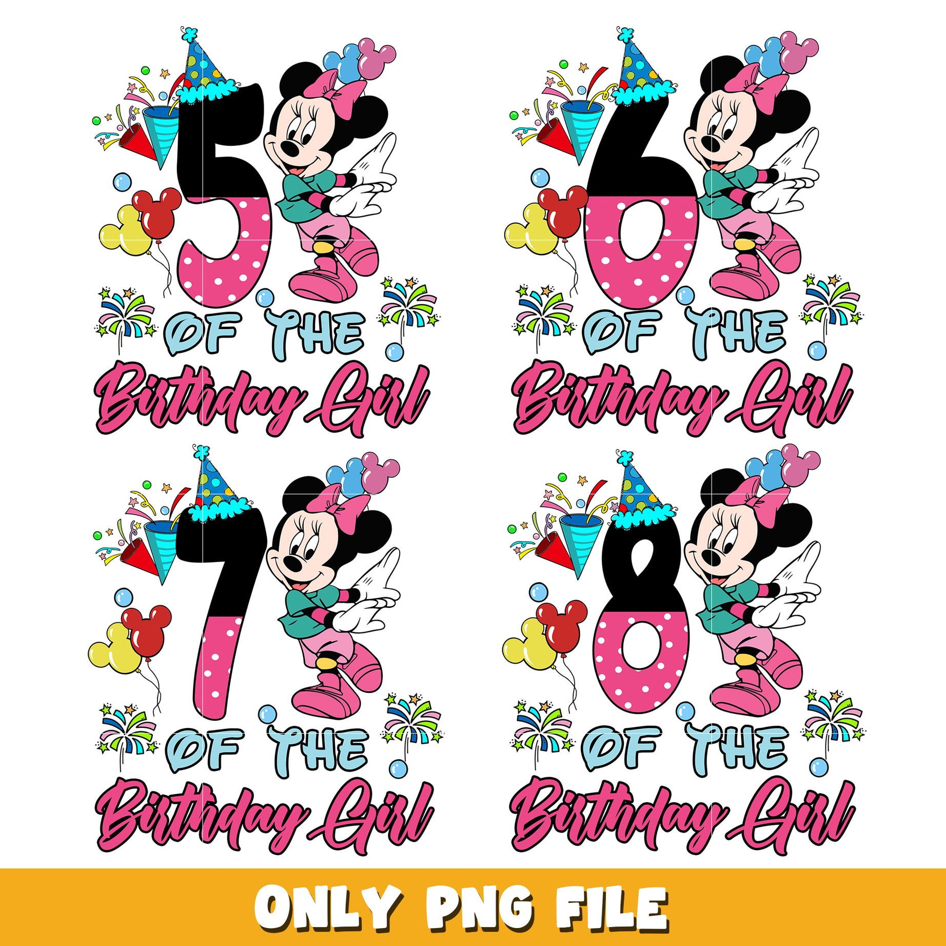 Minnie mouse birthday girl bundle png, Disney cartoon png, Digital download 