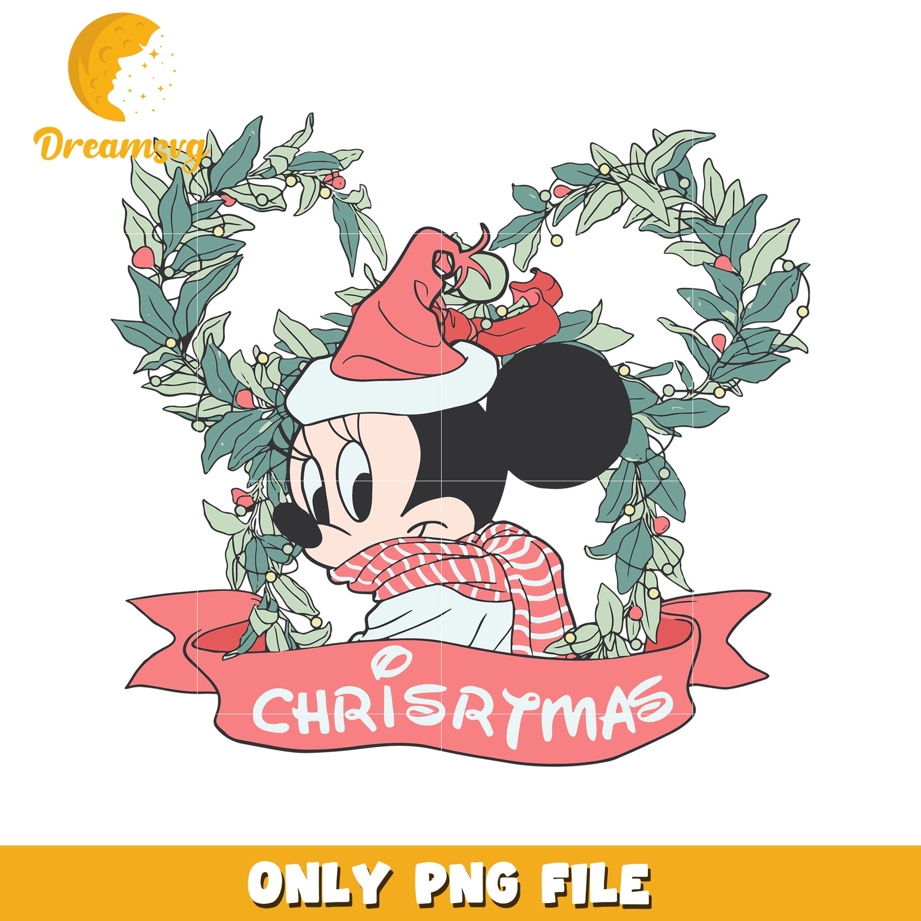 Minnie christmas png, christmas wreath png, disney characters png