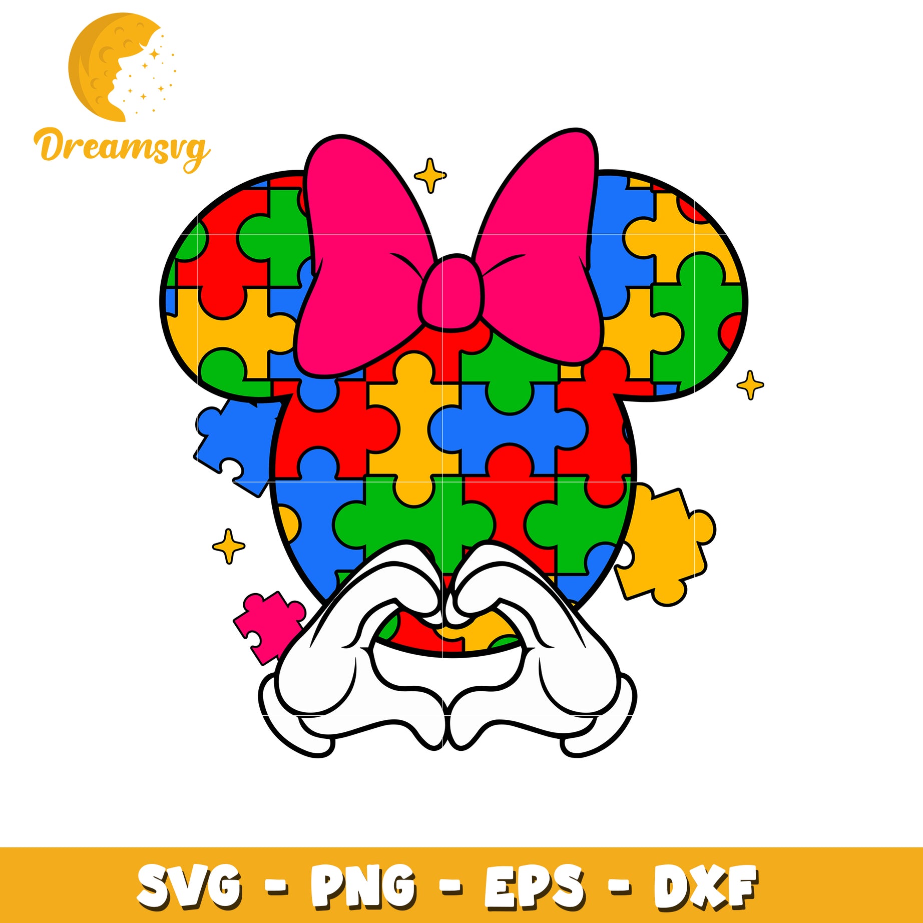 Minnie head puzzle heart hand svg, minnie head svg, disney svg