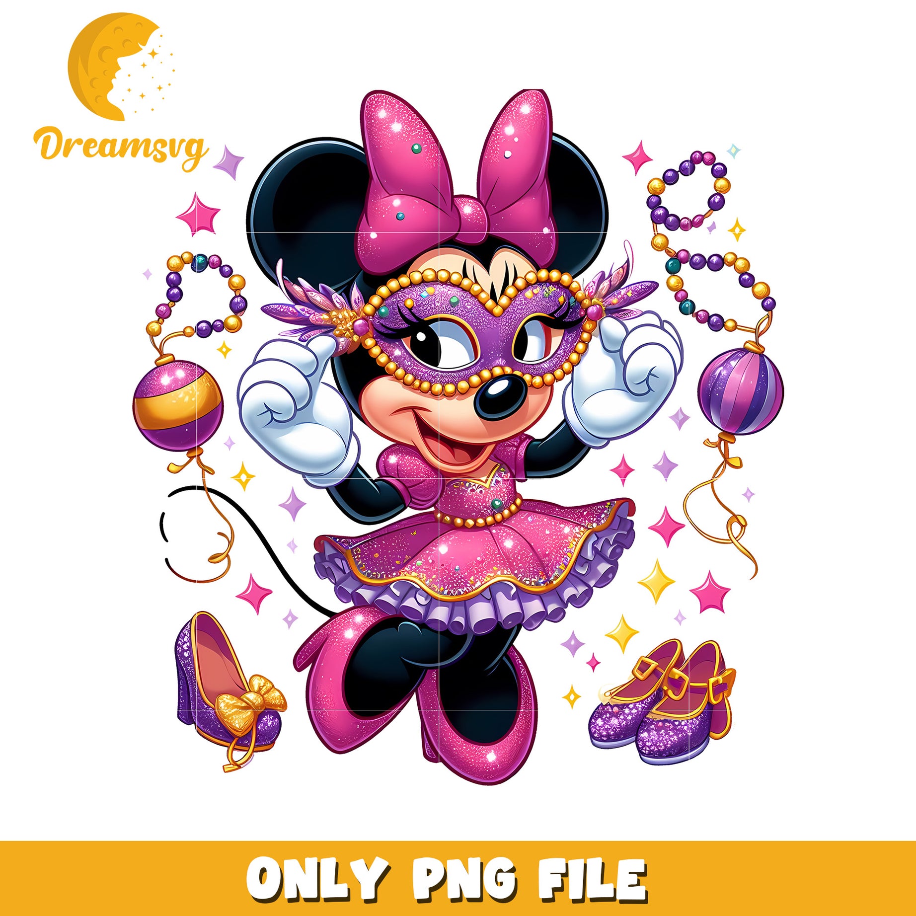 Minnie mouse glitter mardi gras outfit png, disney character png