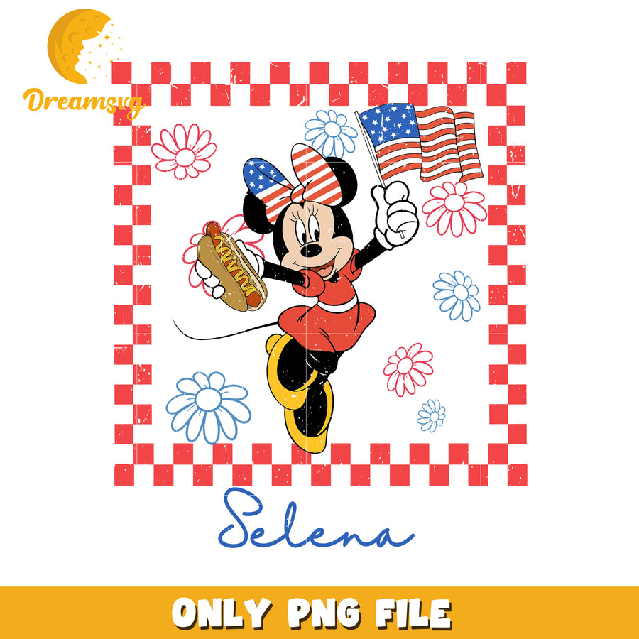 Minnie mouse with usa flag png, disney character png, patriotic minnie mouse png