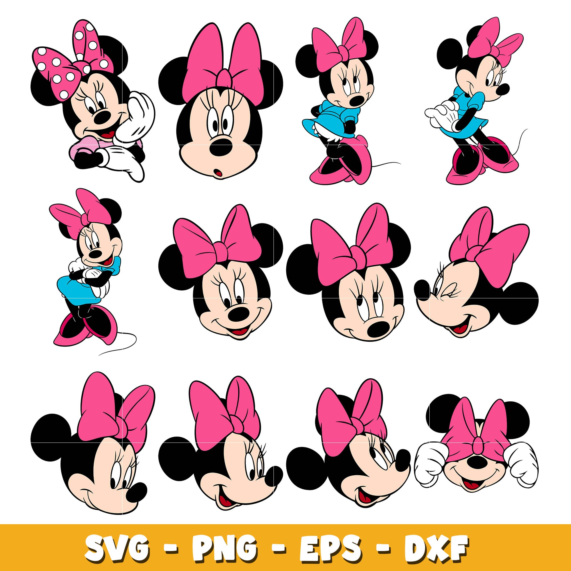 Minnie Mouse head bundle svg, Disney cartoon svg, Digital download ...