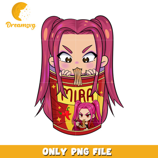 Mira eating rameyeon png, kpop band manhwa png, huntrix png