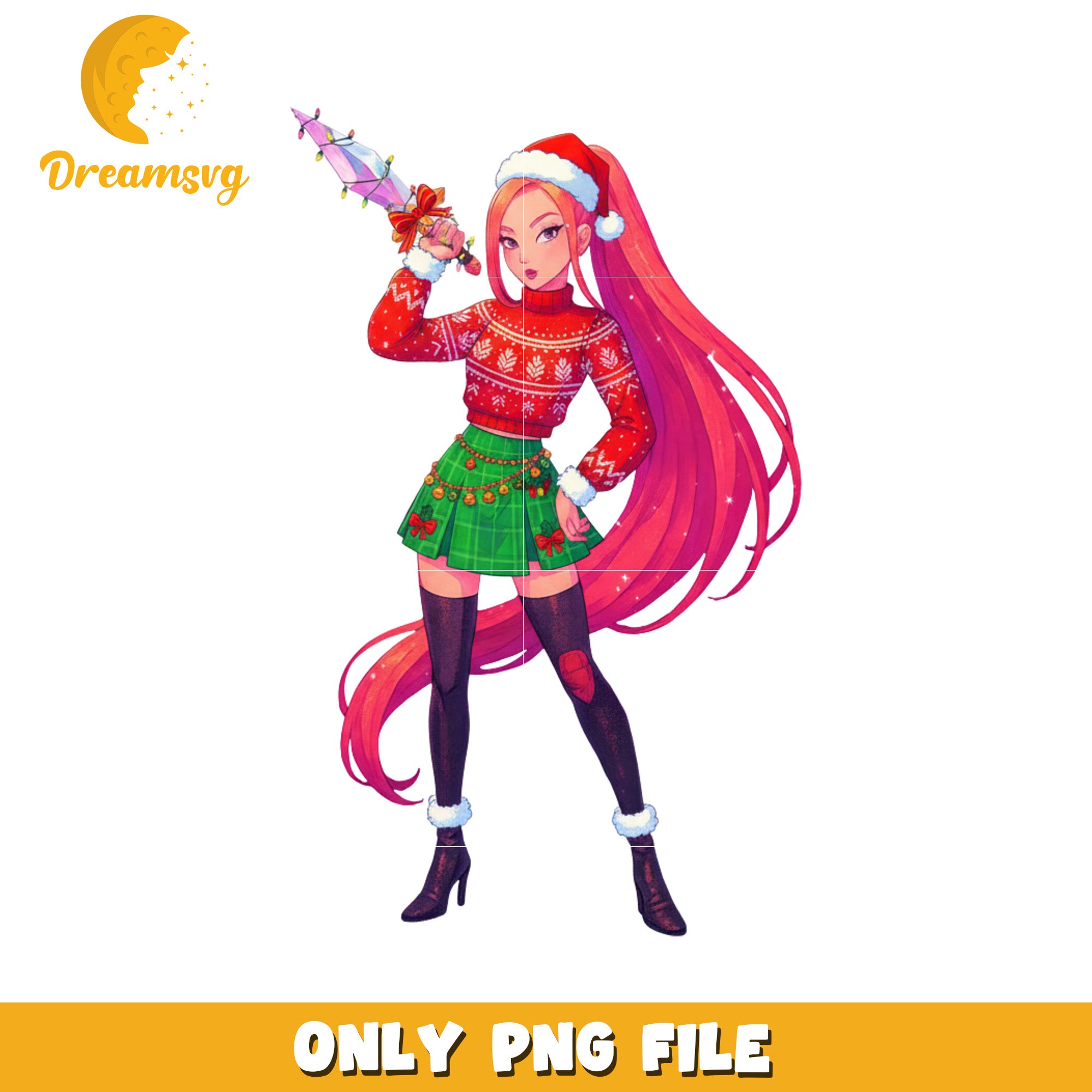 Mira pink hair png, white christmas png, kpop huntrix png