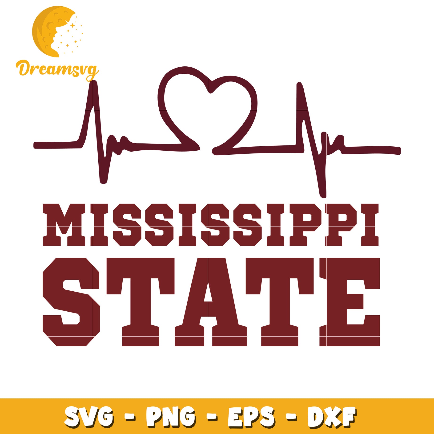 Mississippi State Heartbeat SVG PNG EPS DXF