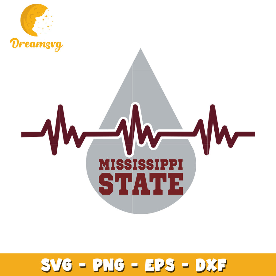 Mississippi State SVG Heartbeat Design for Craft Projects