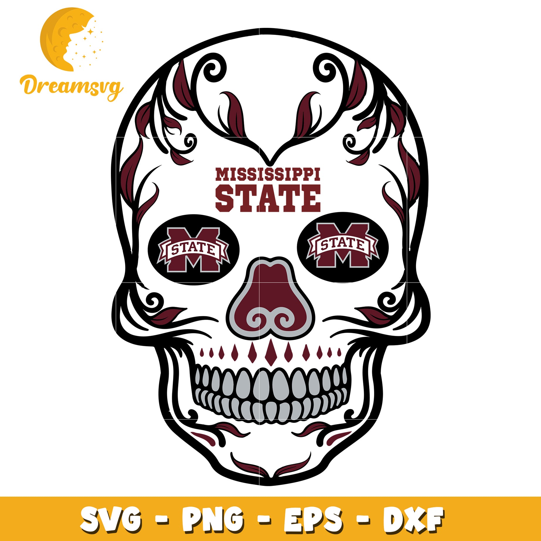Mississippi State Sugar Skull SVG Cut File