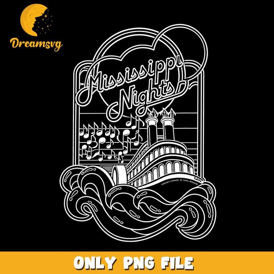 Mississippi Nights PNG, Musical Design, Vintage Art PNG
