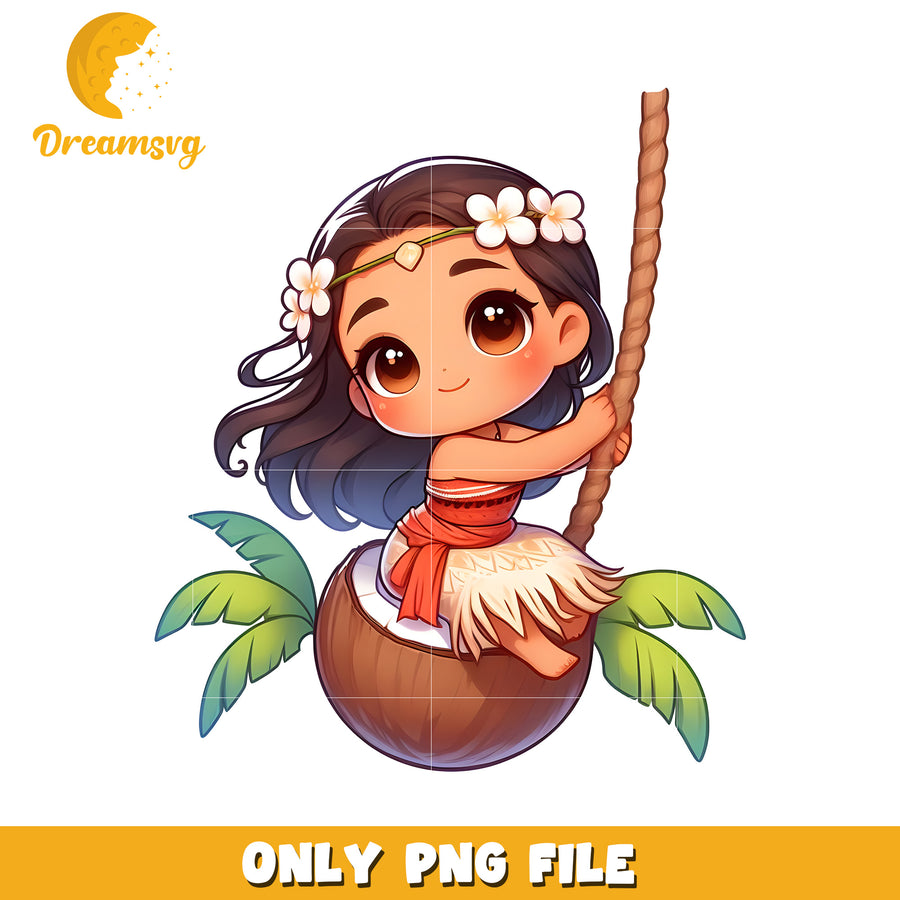 Moana PNG Cute Chibi Coconut Swing