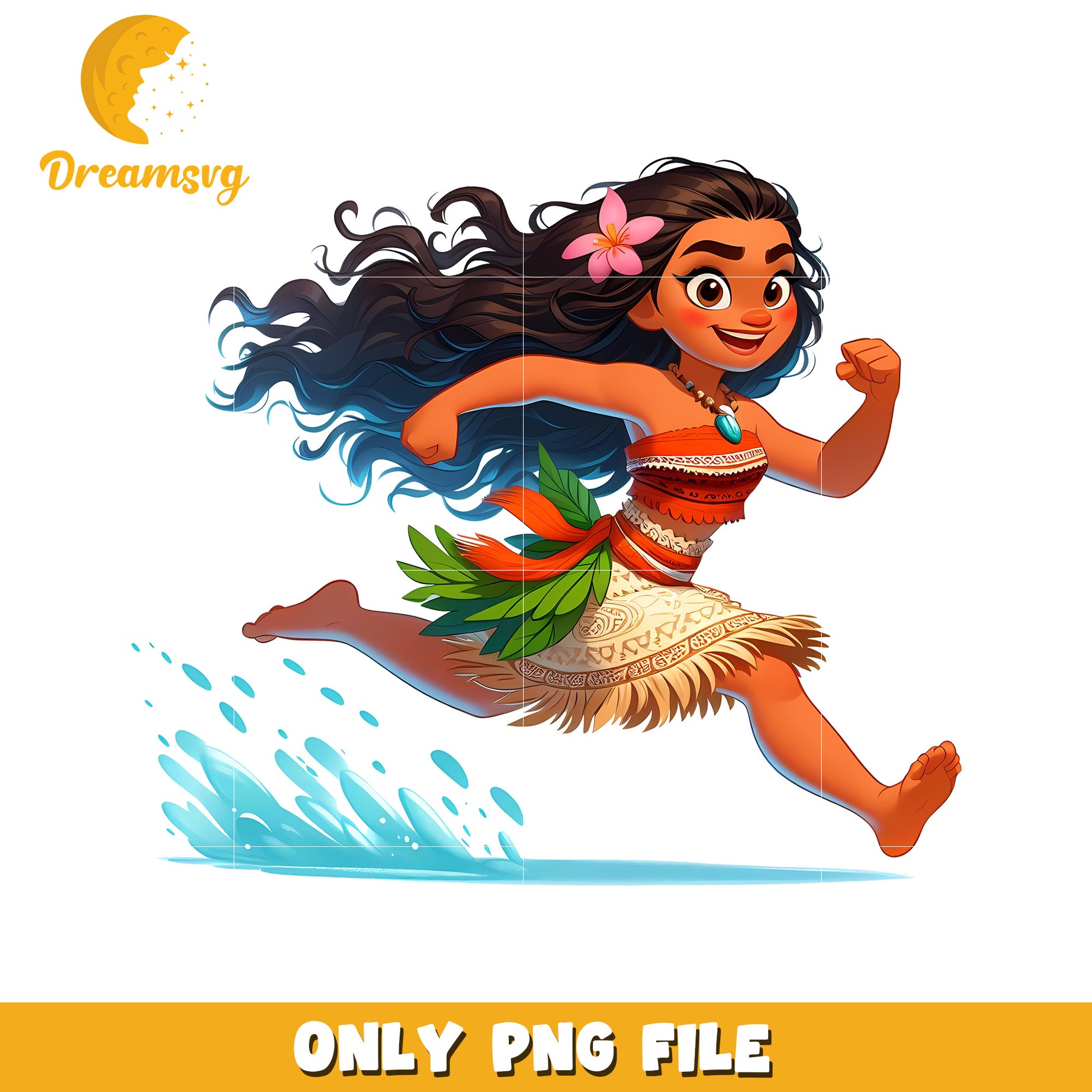 Moana PNG Running Cartoon Girl
