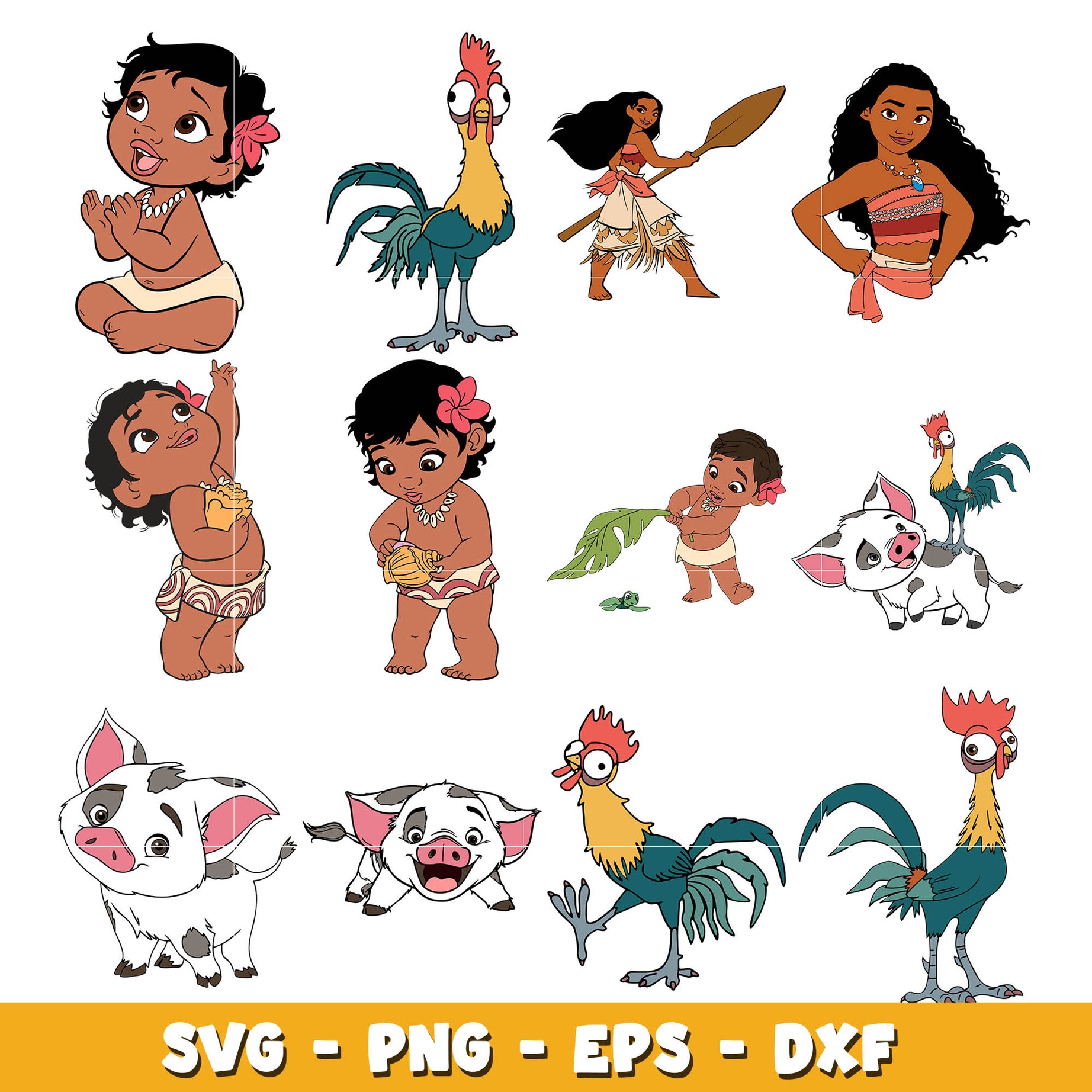 Baby Moana bundle svg,  Disney cartoon svg, Digital download 