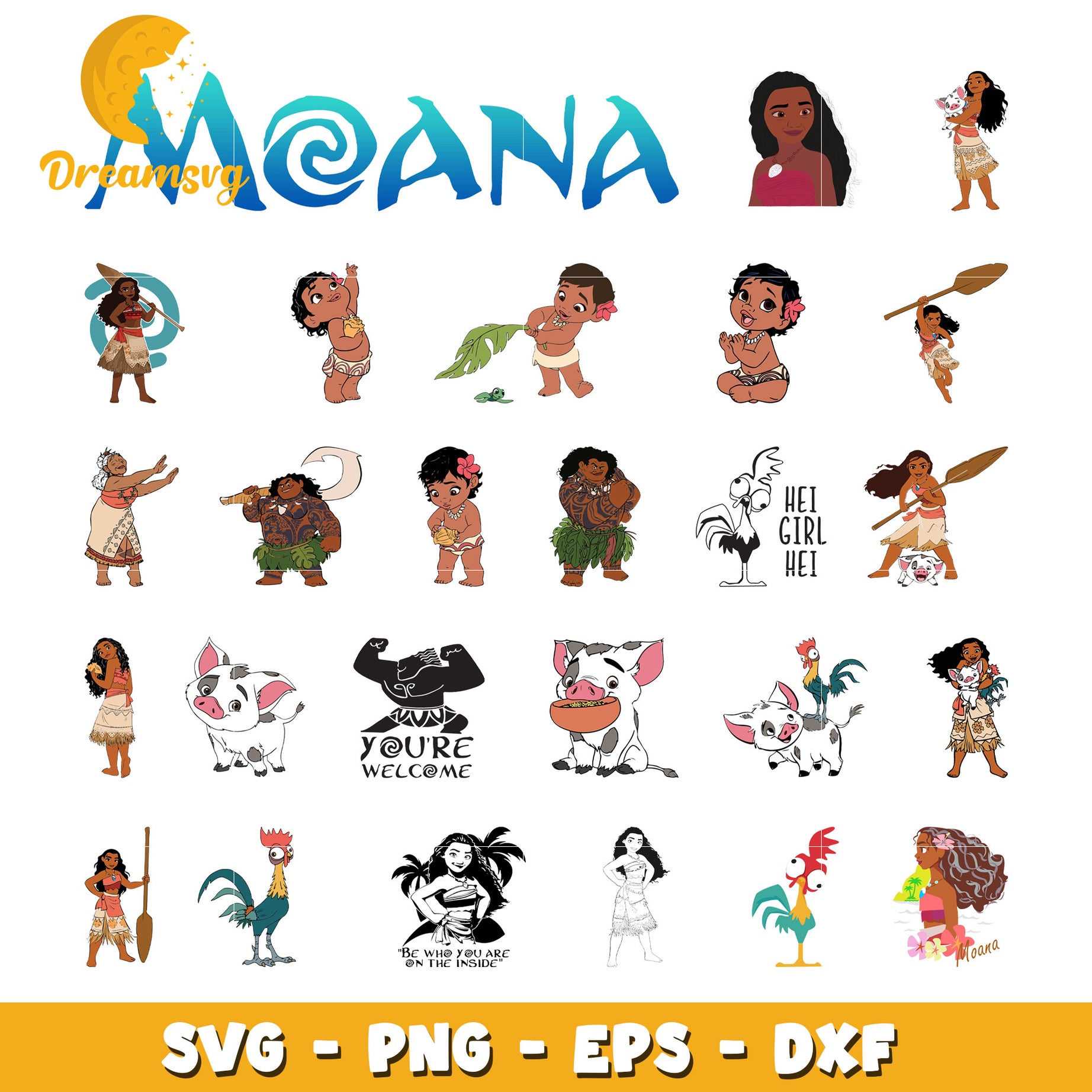 Disney moana character design bundle svg, baby moana svg