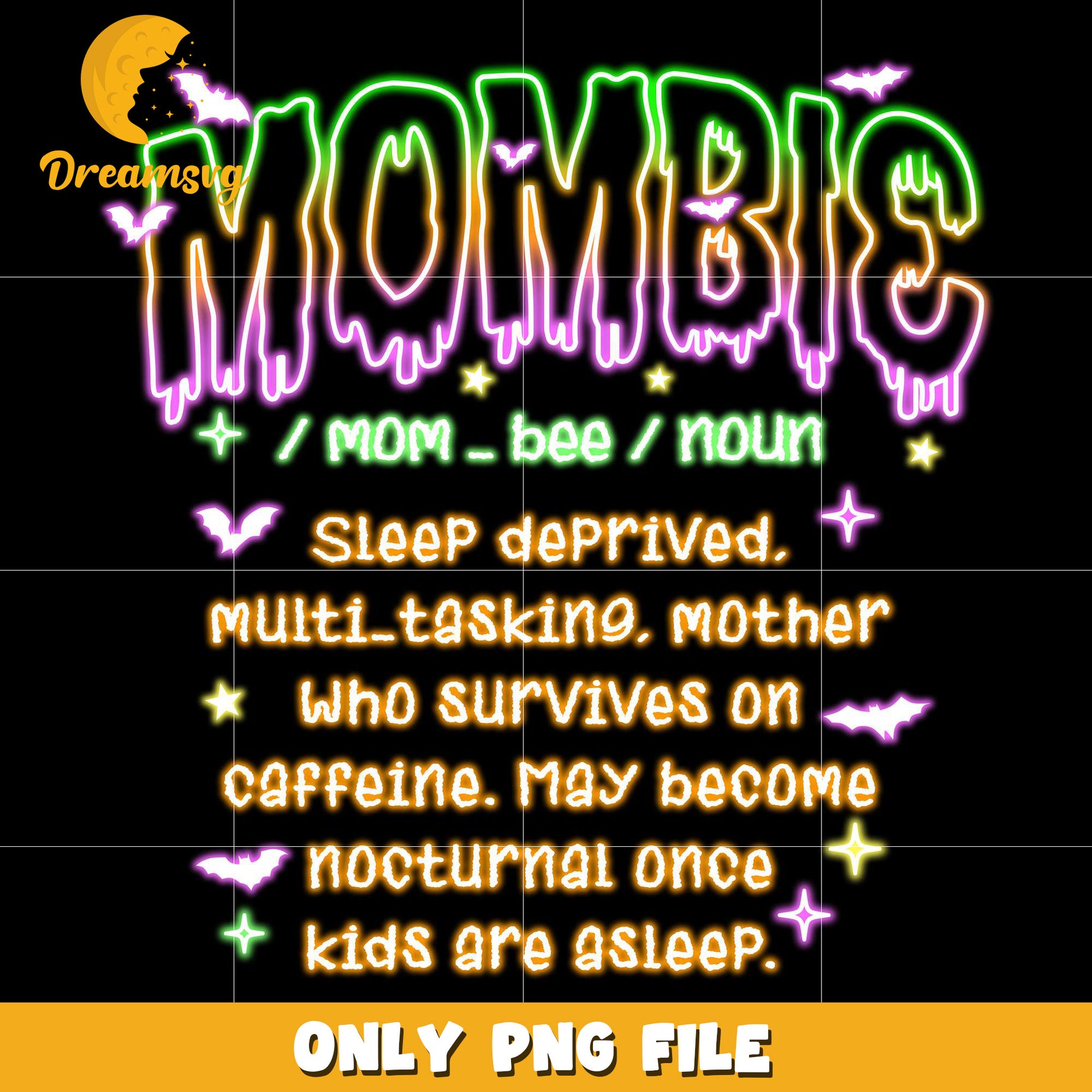 Mombie neon png, spooky season​ png, halloween pumpkin png