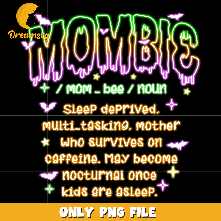 Mombie neon png, spooky season​ png, halloween pumpkin png
