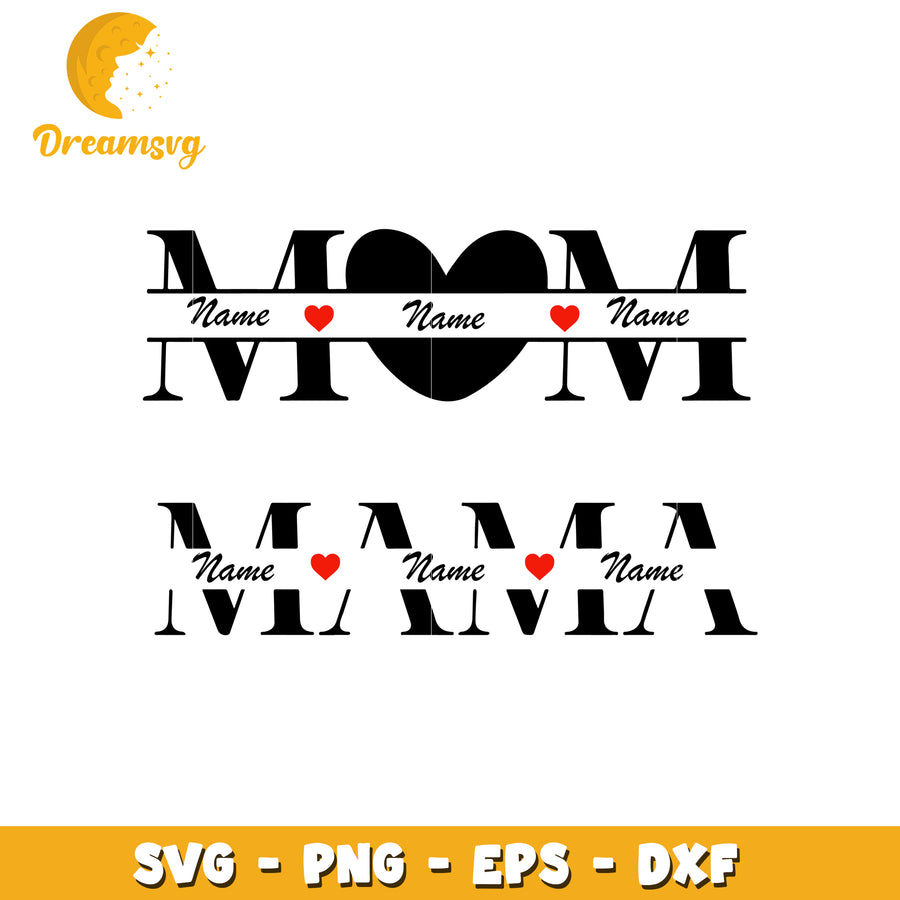 Mom heart names svg, mother day svg, mom gift svg