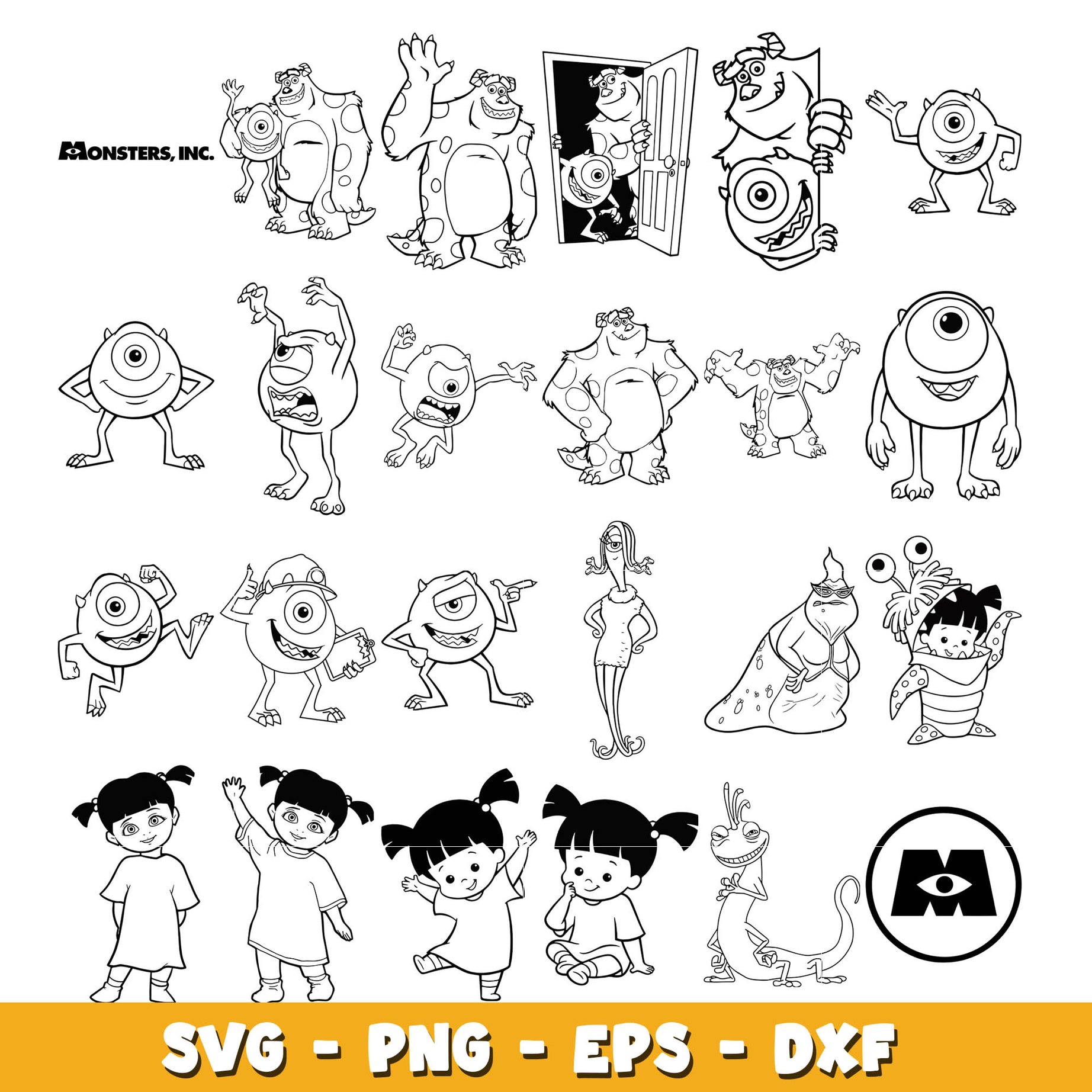 monsters inc coloring Baby Monster Inc Characters coloring bundle svg, Disney cartoon svg, D – DreamSVG Store