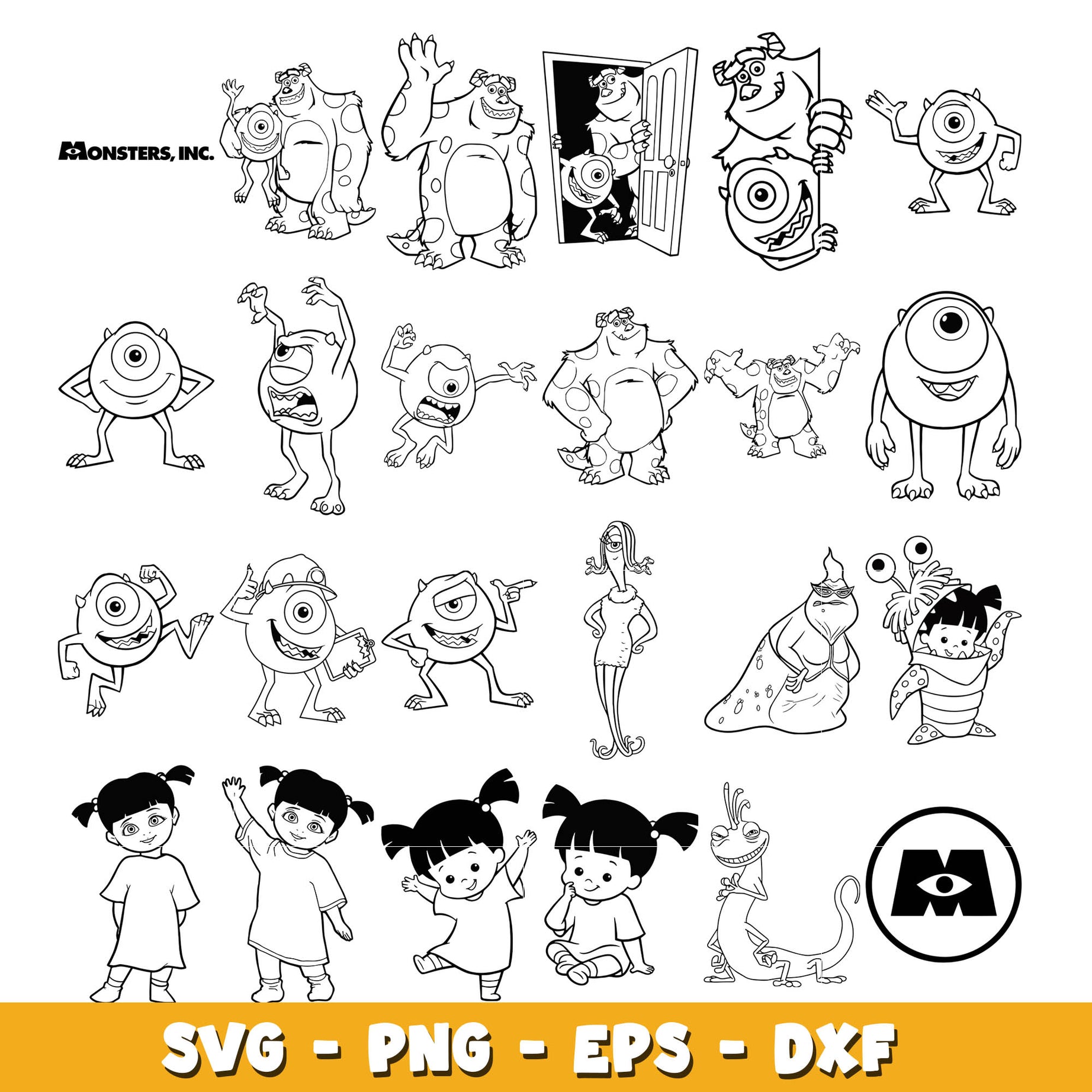 Baby Monster Inc Characters coloring bundle svg,  Disney cartoon svg, Digital download 