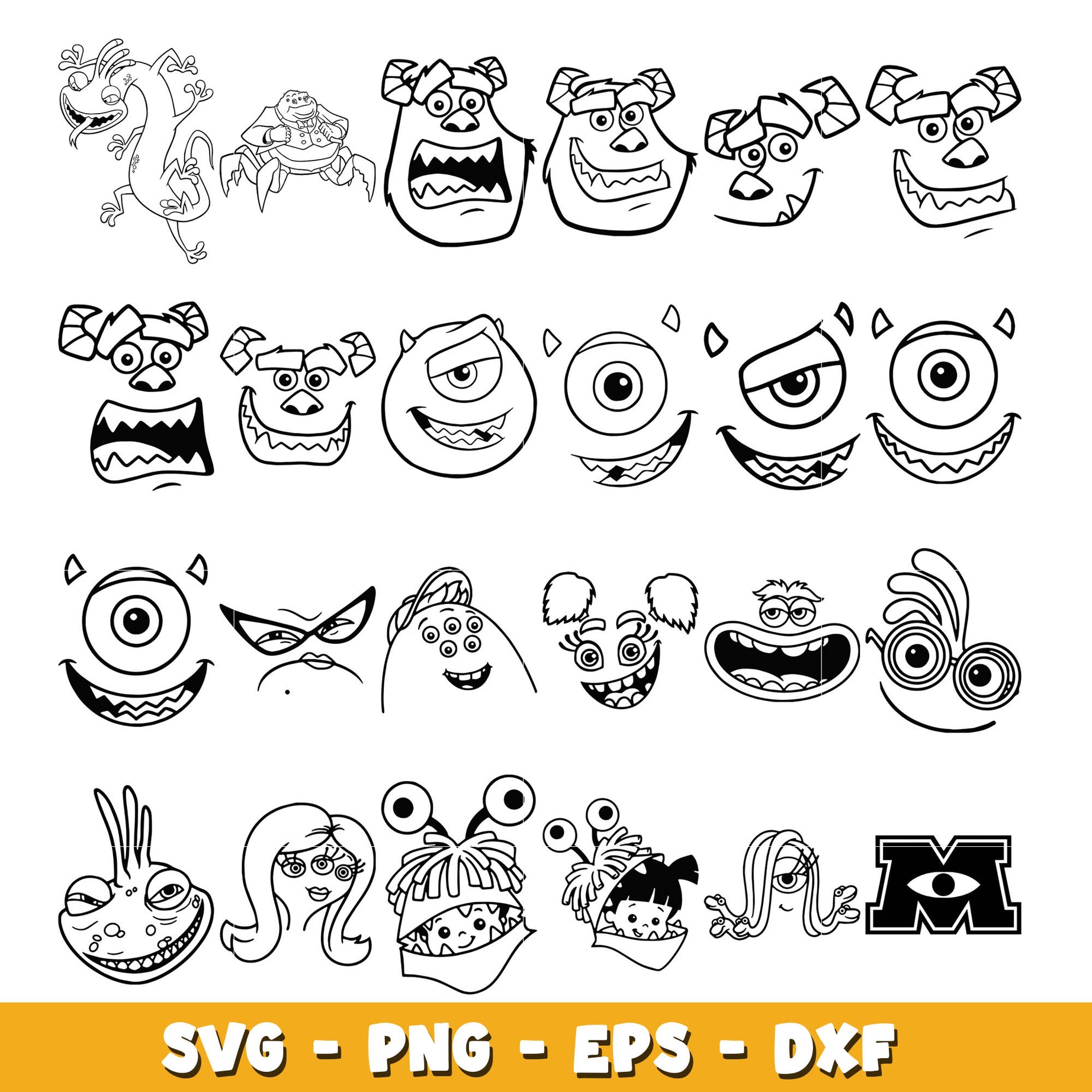 Monsters Inc coloring bundle svg,  Disney cartoon svg, Digital download  