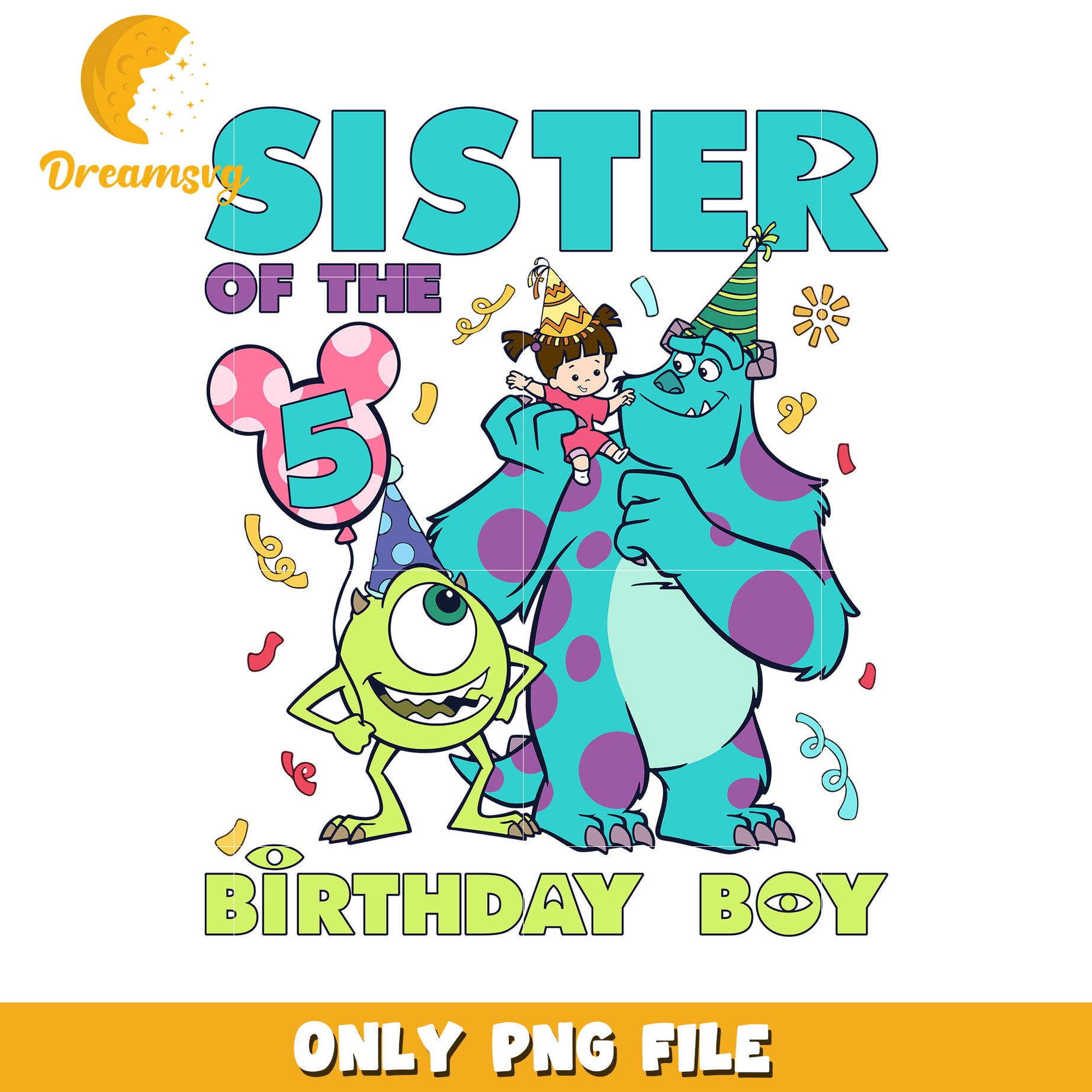 Monsters Inc 5th Birthday Boy PNG