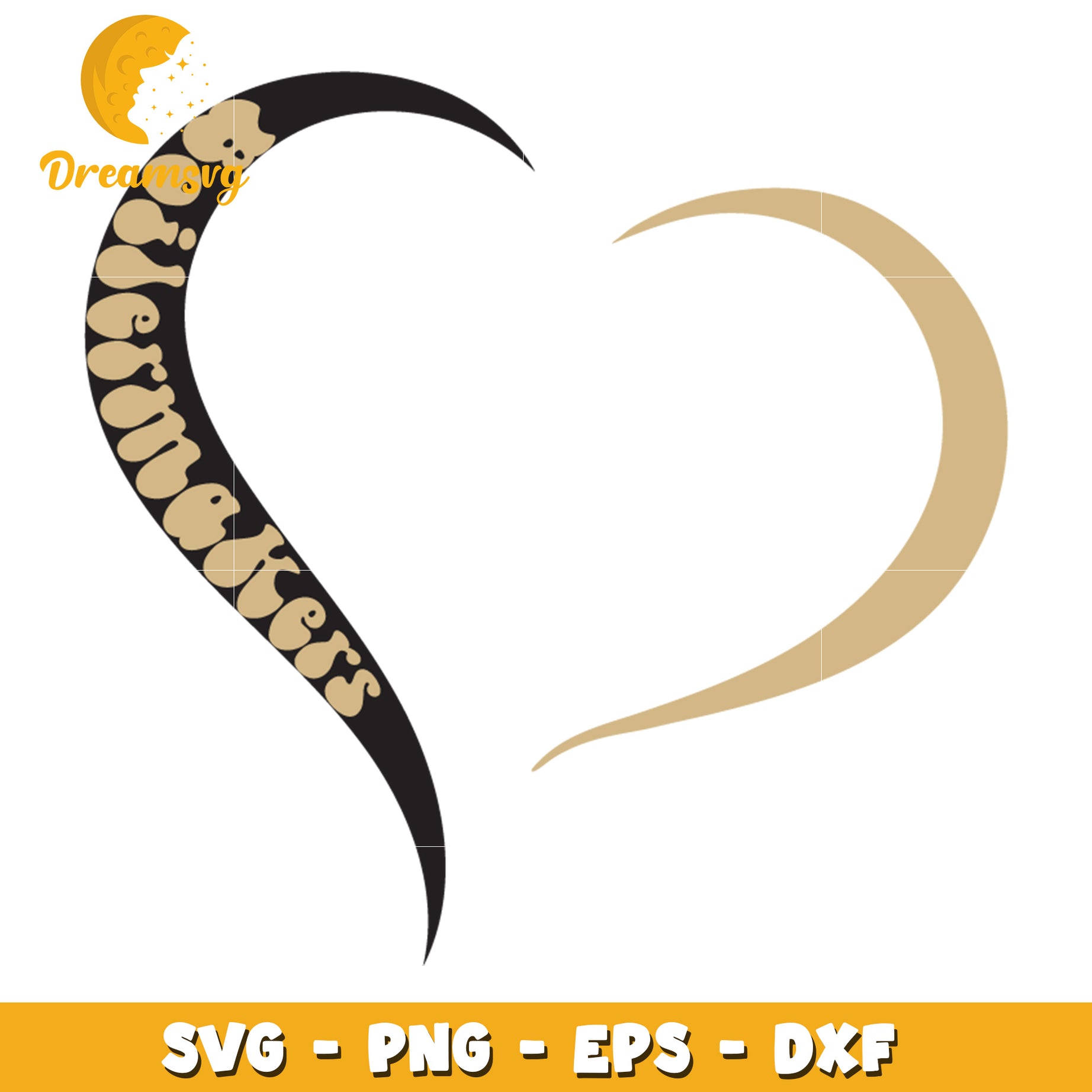 Moon Heart SVG PNG EPS DXF Cut File