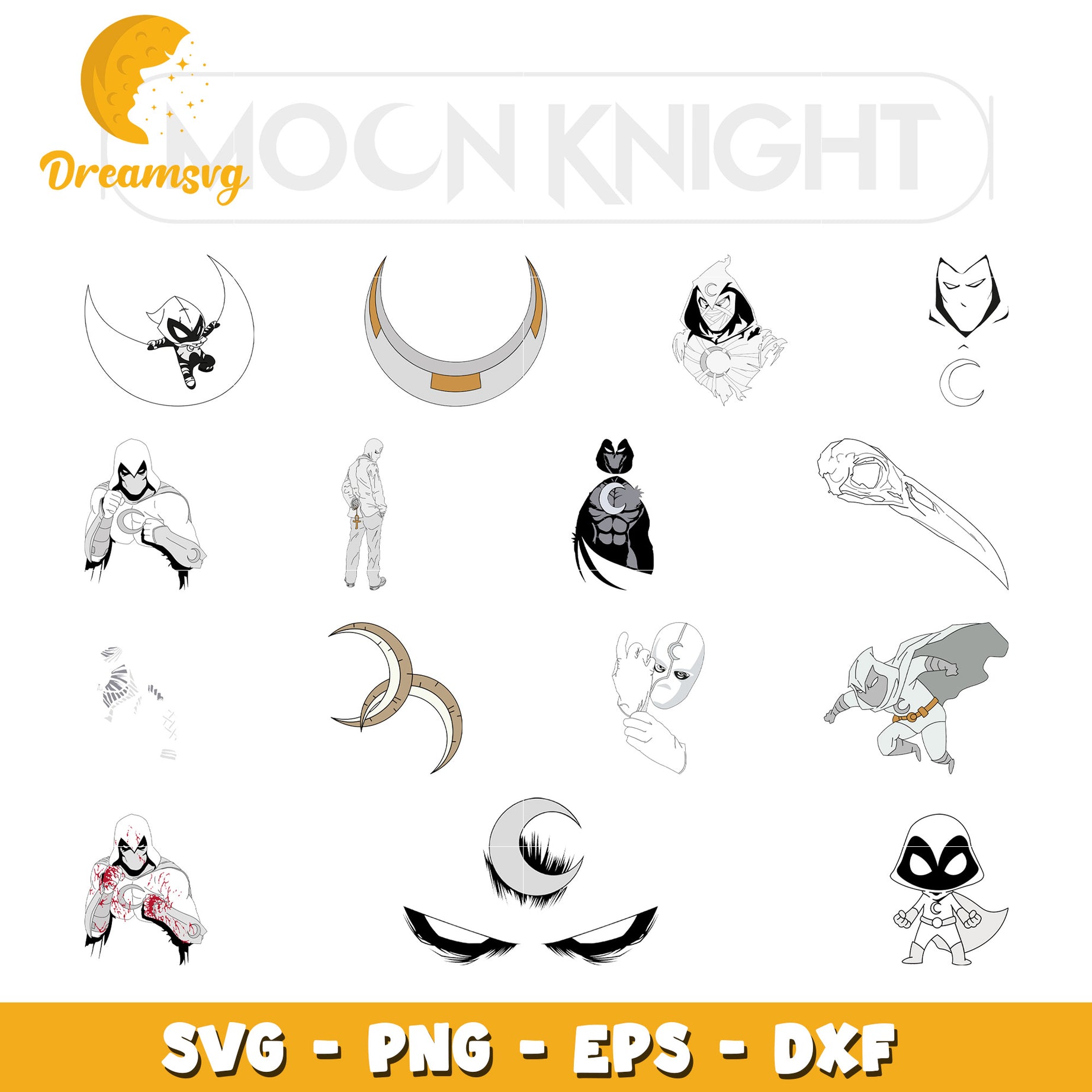 Moon knight character design bundle svg, moon knight​ svg