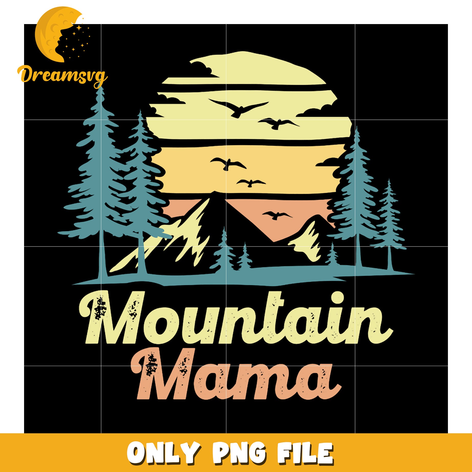 Mountain Mama PNG Retro Sunset Design