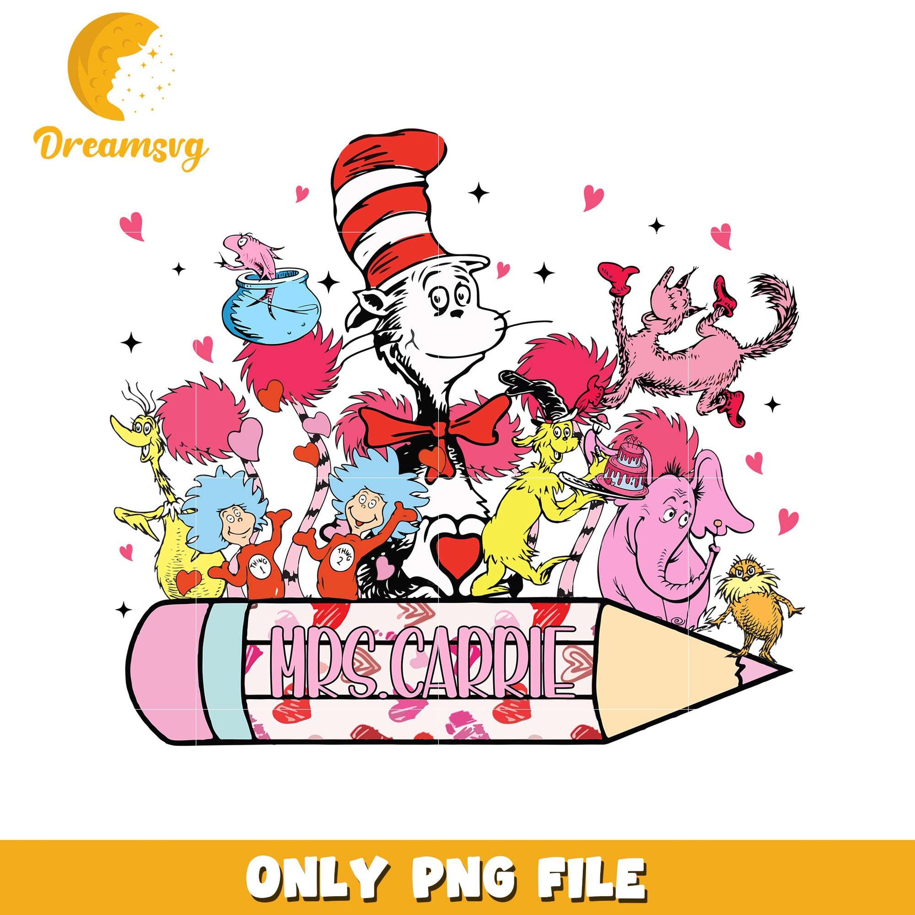 Mrs. Caprice Cat in the Hat Colorful PNG Graphic Design