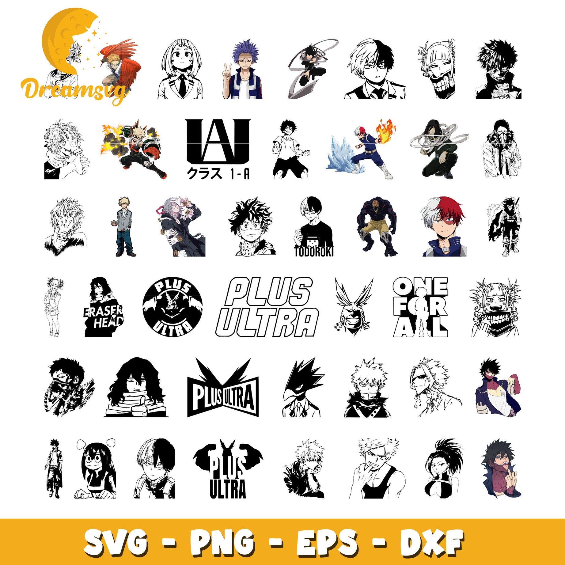 My hero academia characters black white bundle svg, my hero academia svg