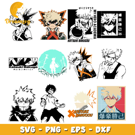 Katsuki bakugou character design bundle svg, my hero academia svg