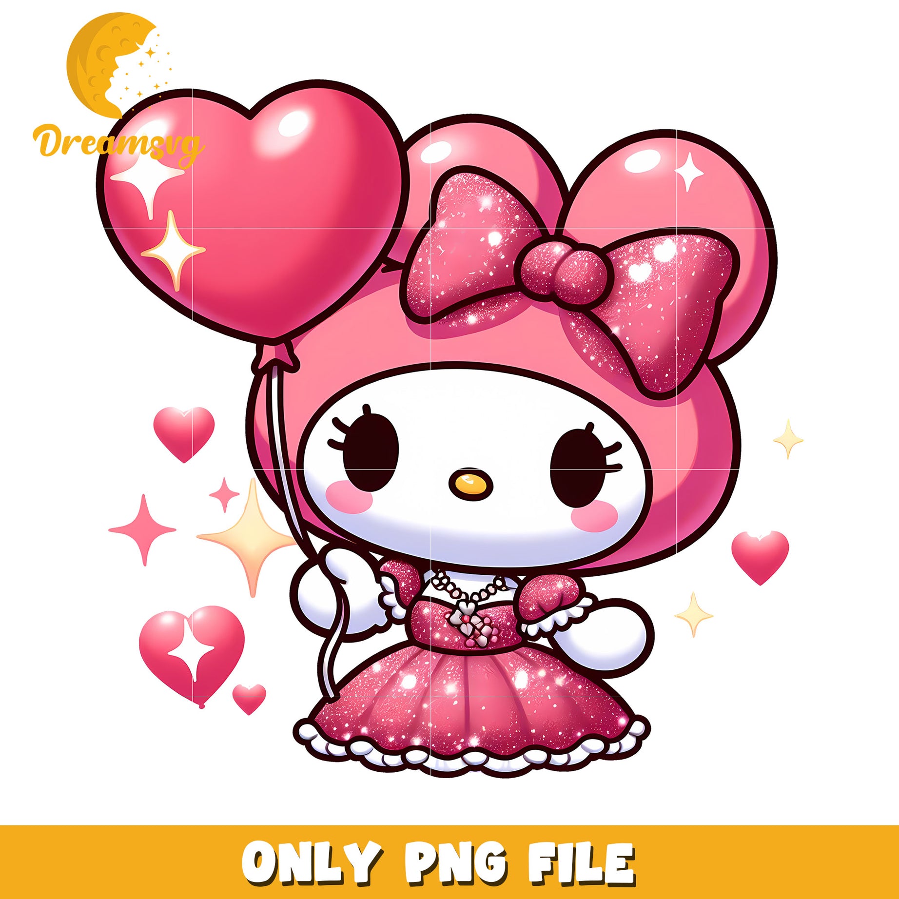 My Melody PNG Glitter Dress Heart Balloon