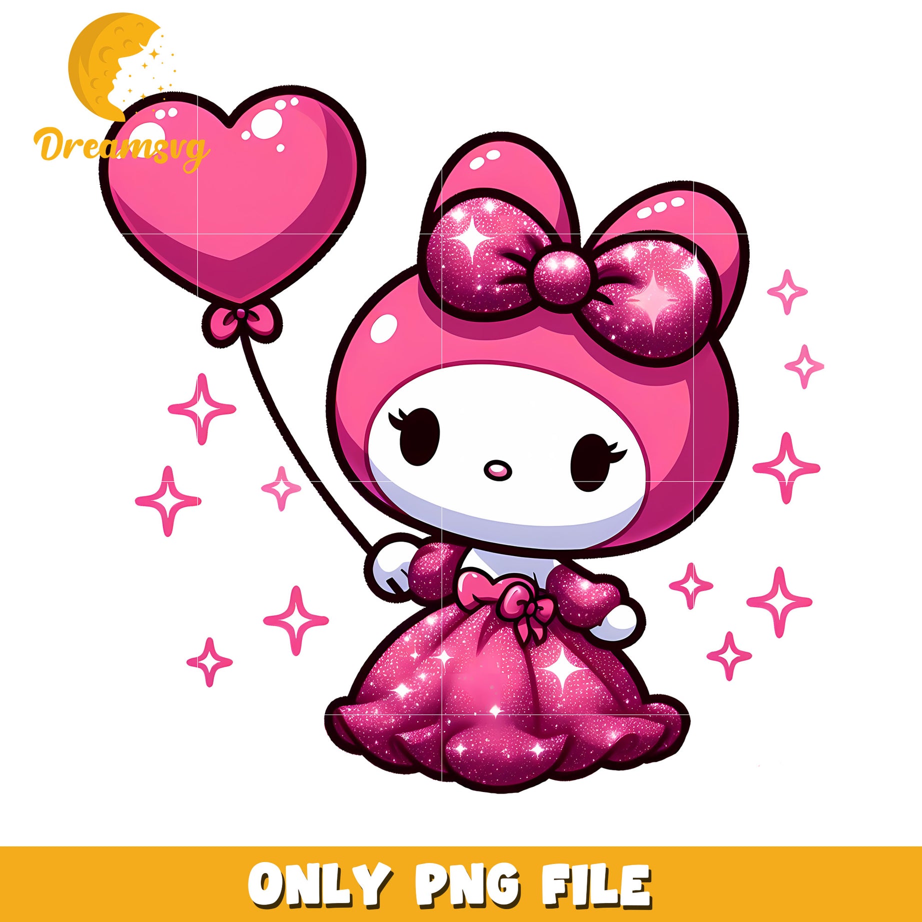 My Melody PNG Glitter Dress & Heart Balloon