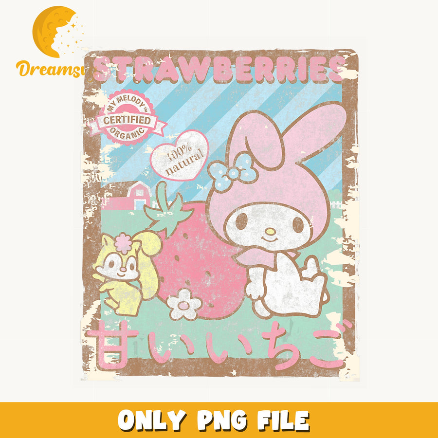 My Melody Strawberries Vintage PNG, Sanrio Retro Poster, Cute PNG