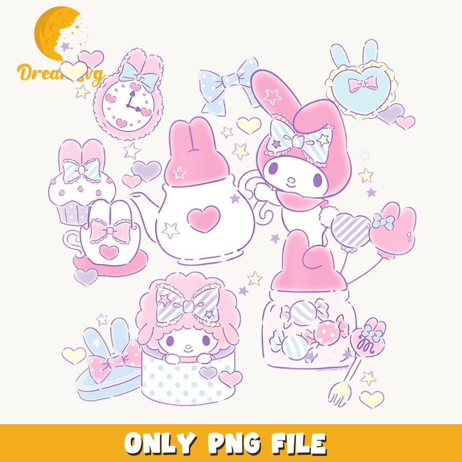 My Melody Tea Party PNG, Sanrio Kawaii Clipart, Cute Pink PNG