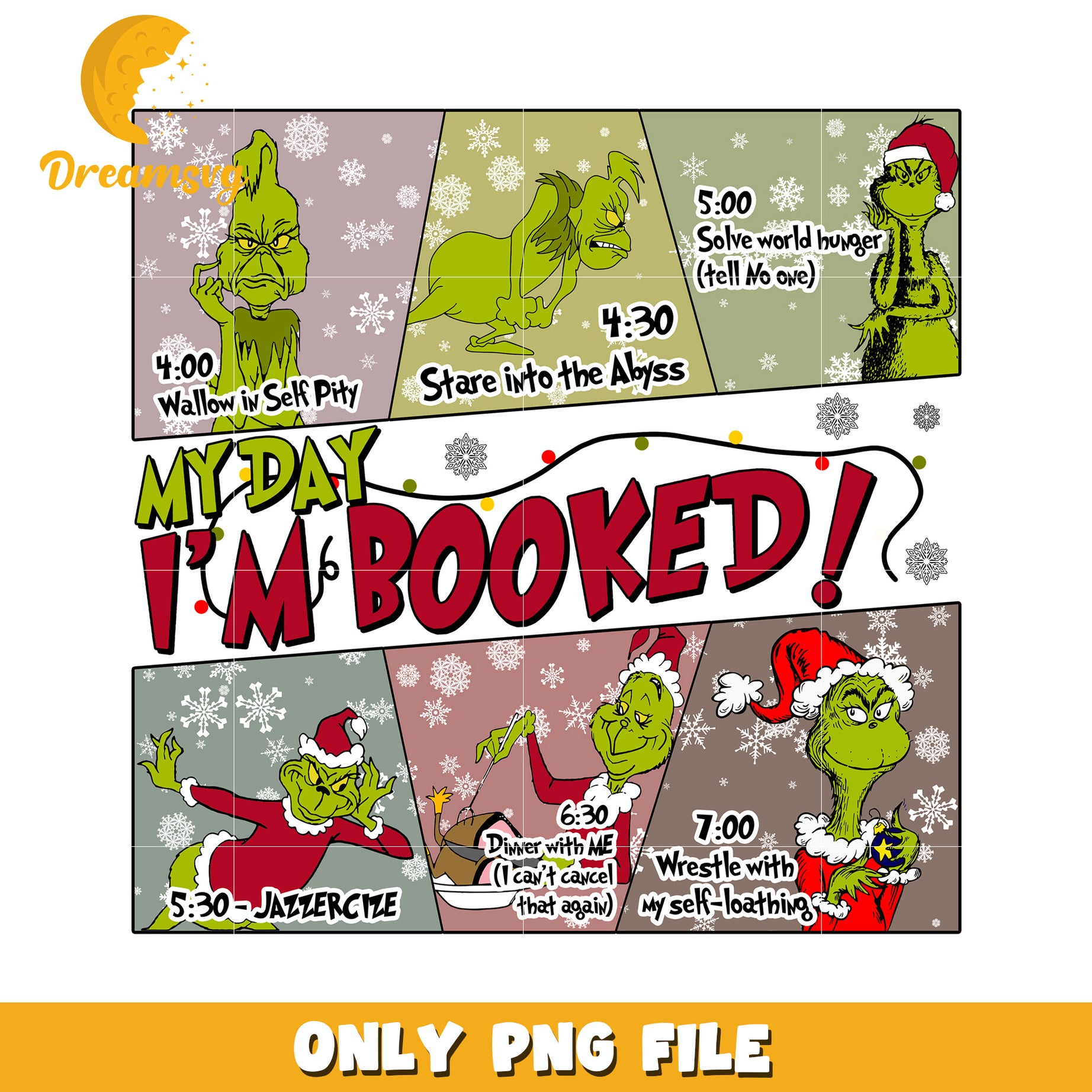 My day im booked png, christmas time​ png, grinch costume png