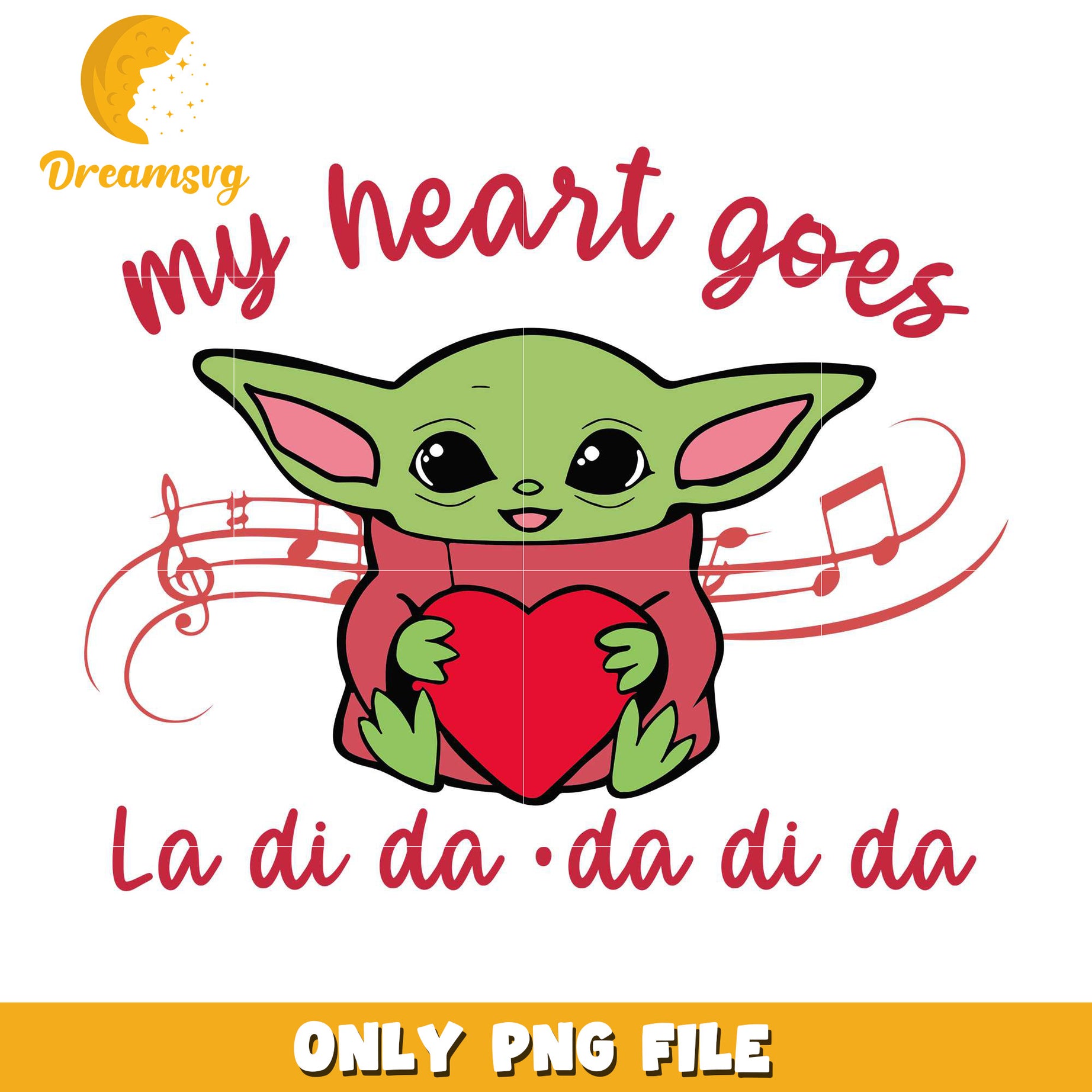 My heart goes ladida dadida png, baby yoda heart png, star wars png