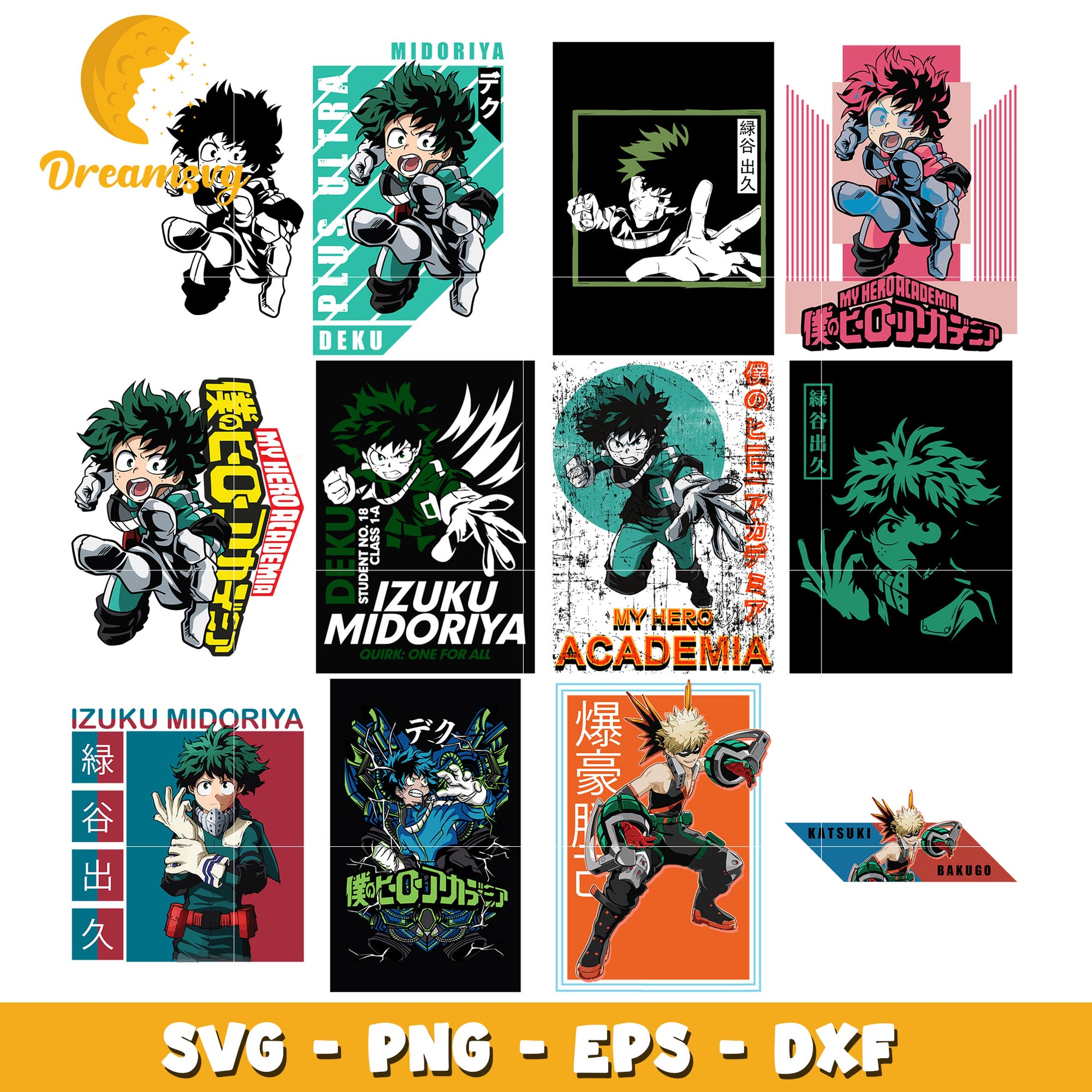 Izuku midoriya character bundle design svg, deku my hero academia​ svg