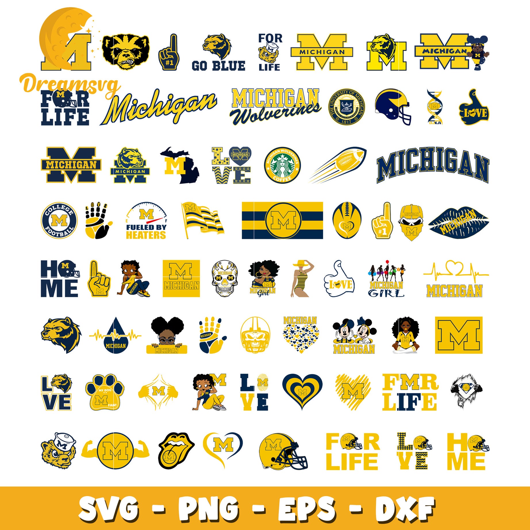 Logo michigan wolverines bundle svg, michigan wolverines football​ svg