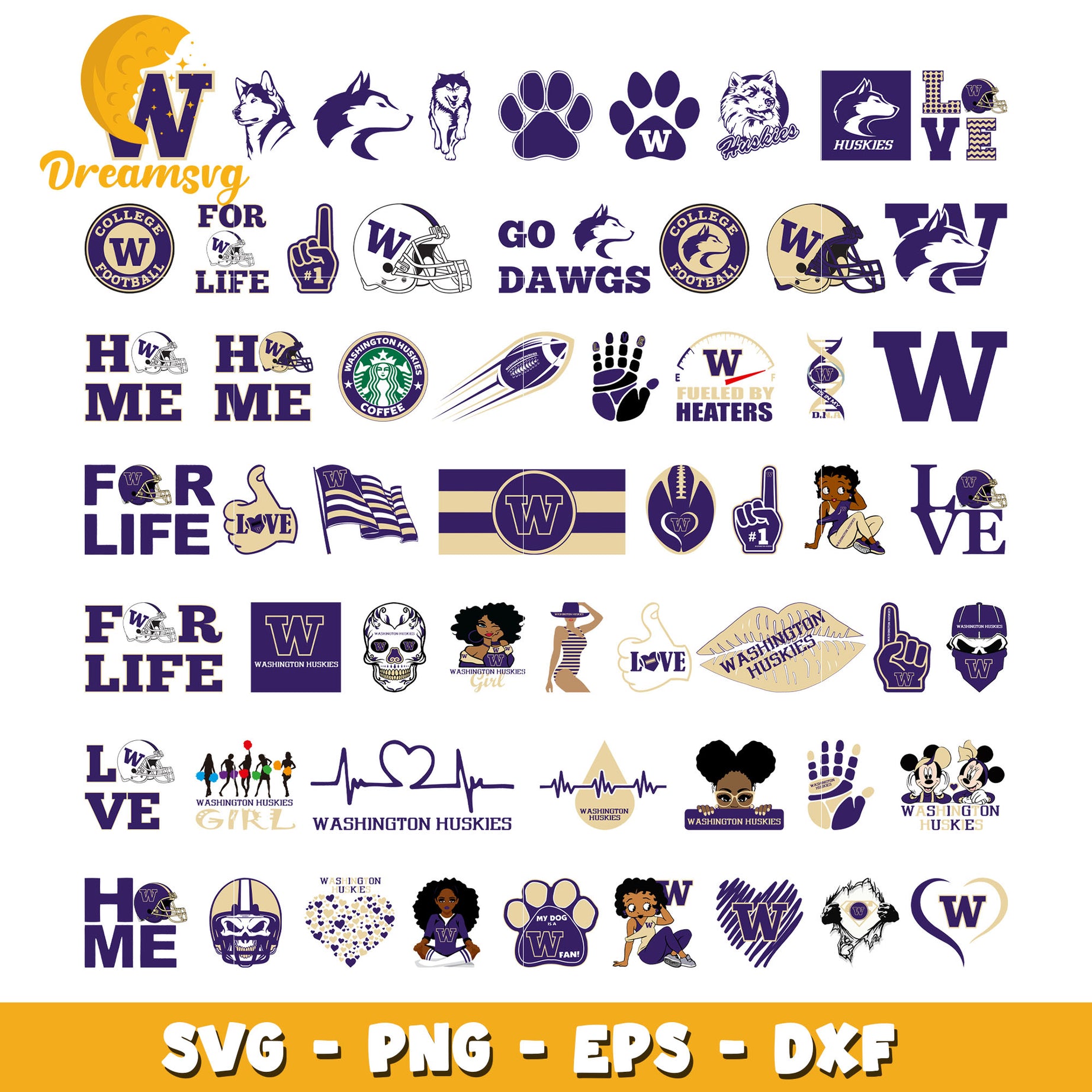 Logo washington huskies bundle svg, washington huskies football​ svg