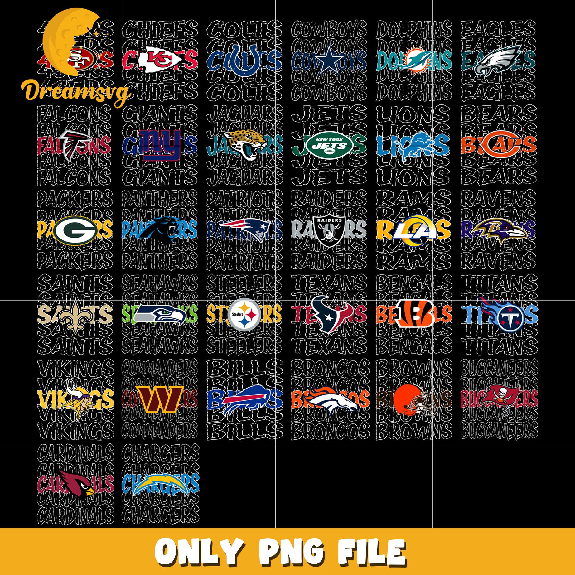 Nfl teams edan font bundle png, font design png, nfl png