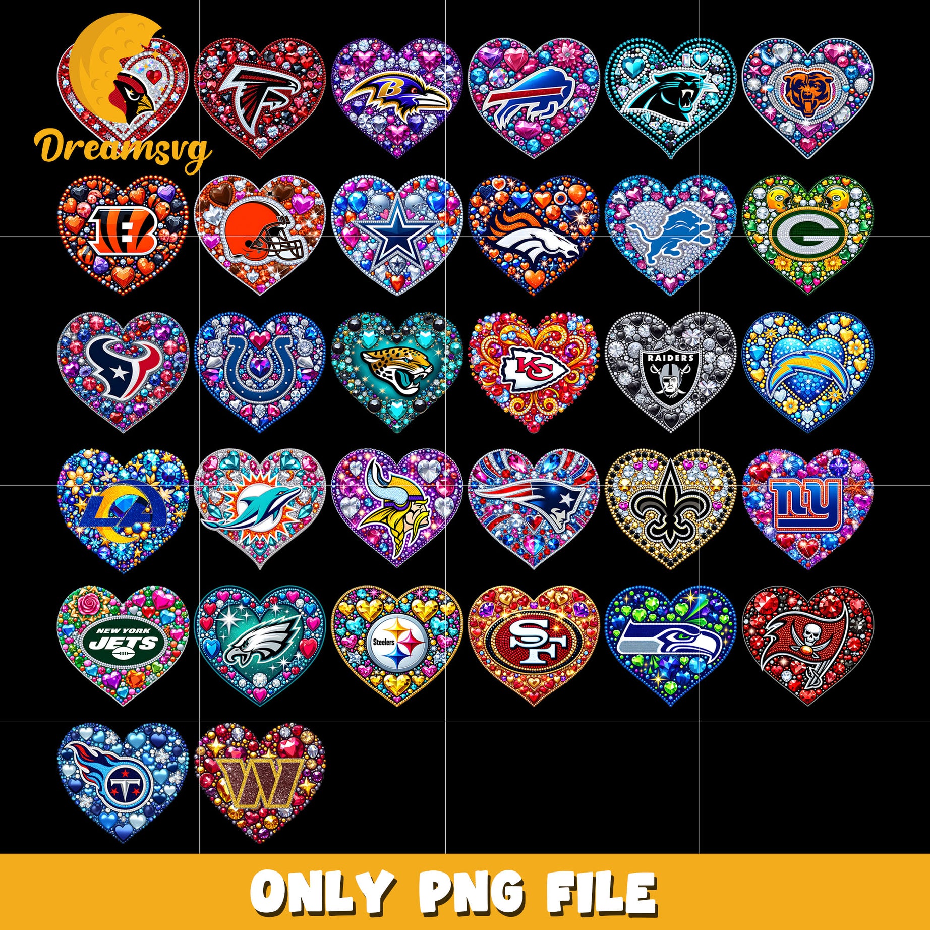 Nfl logo heart design bundle png, logo teams png, nfl teams png