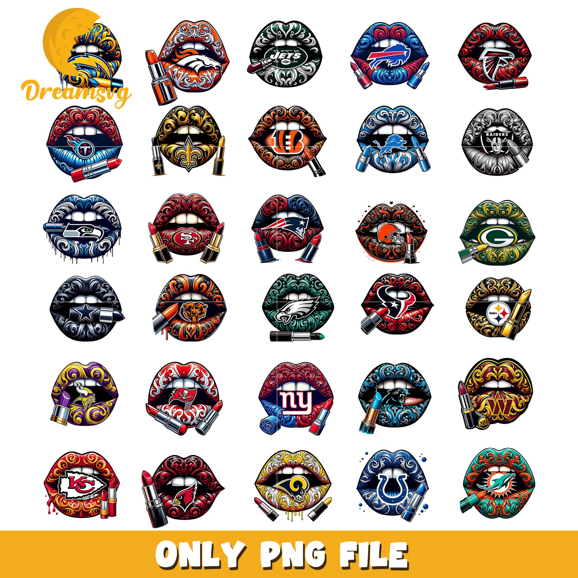 Nfl logo lips design bundle png, nfl teams logo png, nfl teams png