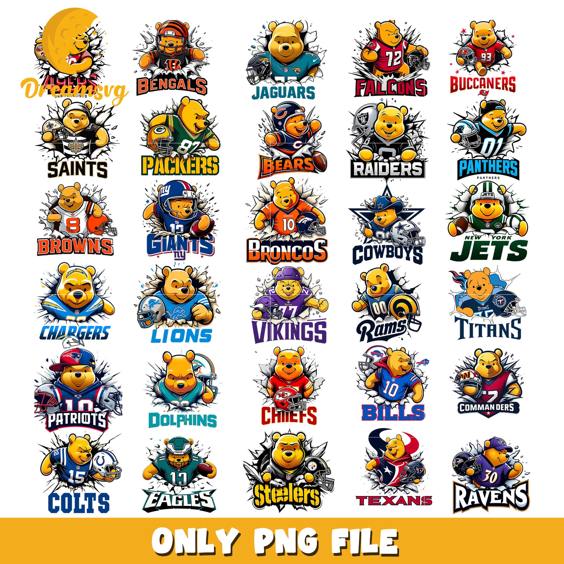 Nfl teams logo pooh bundle png, logo nfl design png, nfl png