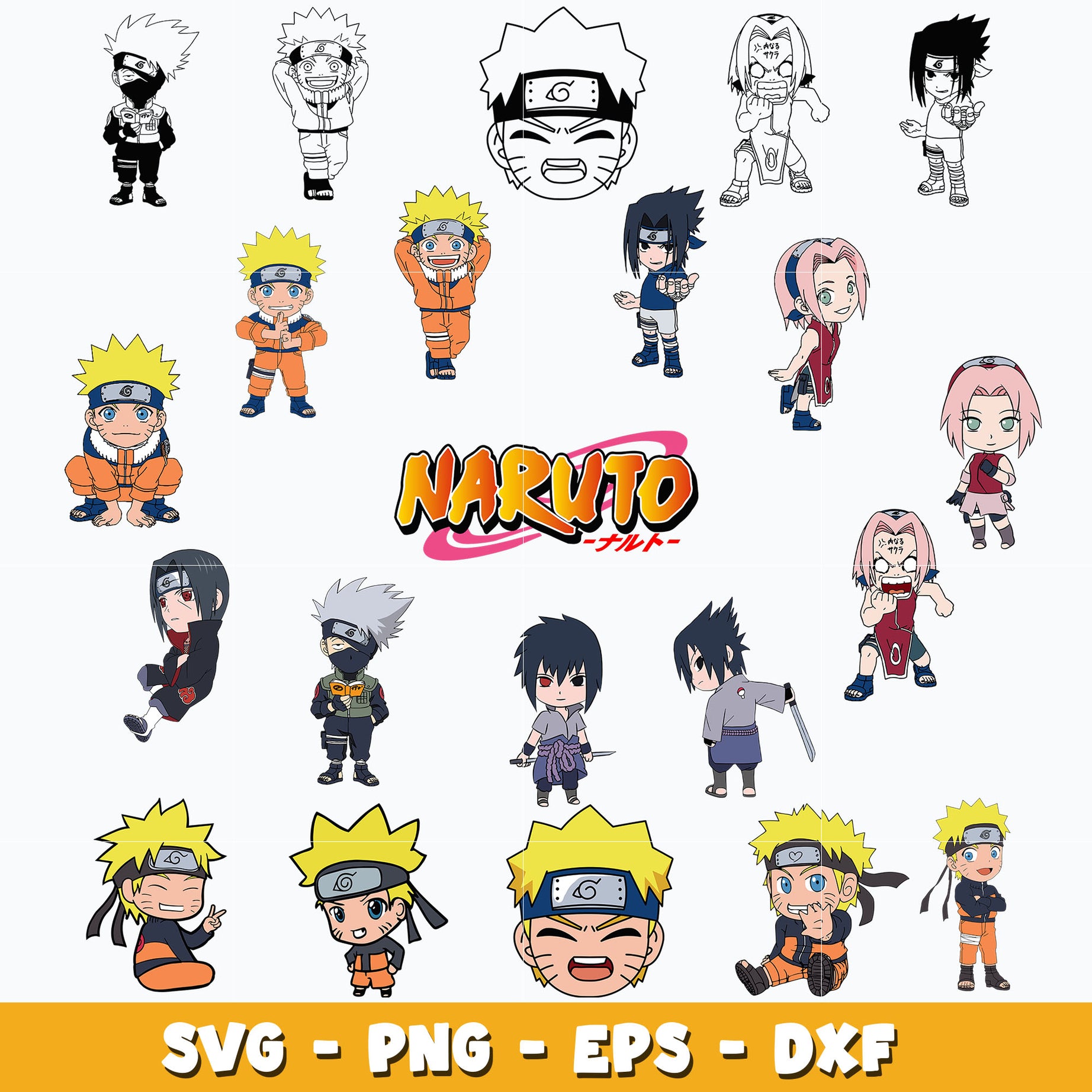 Naruto friends chibi bundle svg, anime svg, digital download