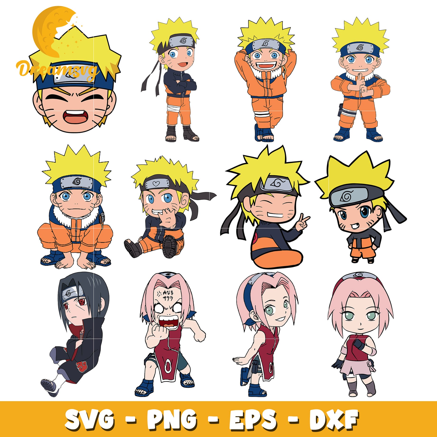 Chibi naruto and friends design bundle svg, naruto characters svg