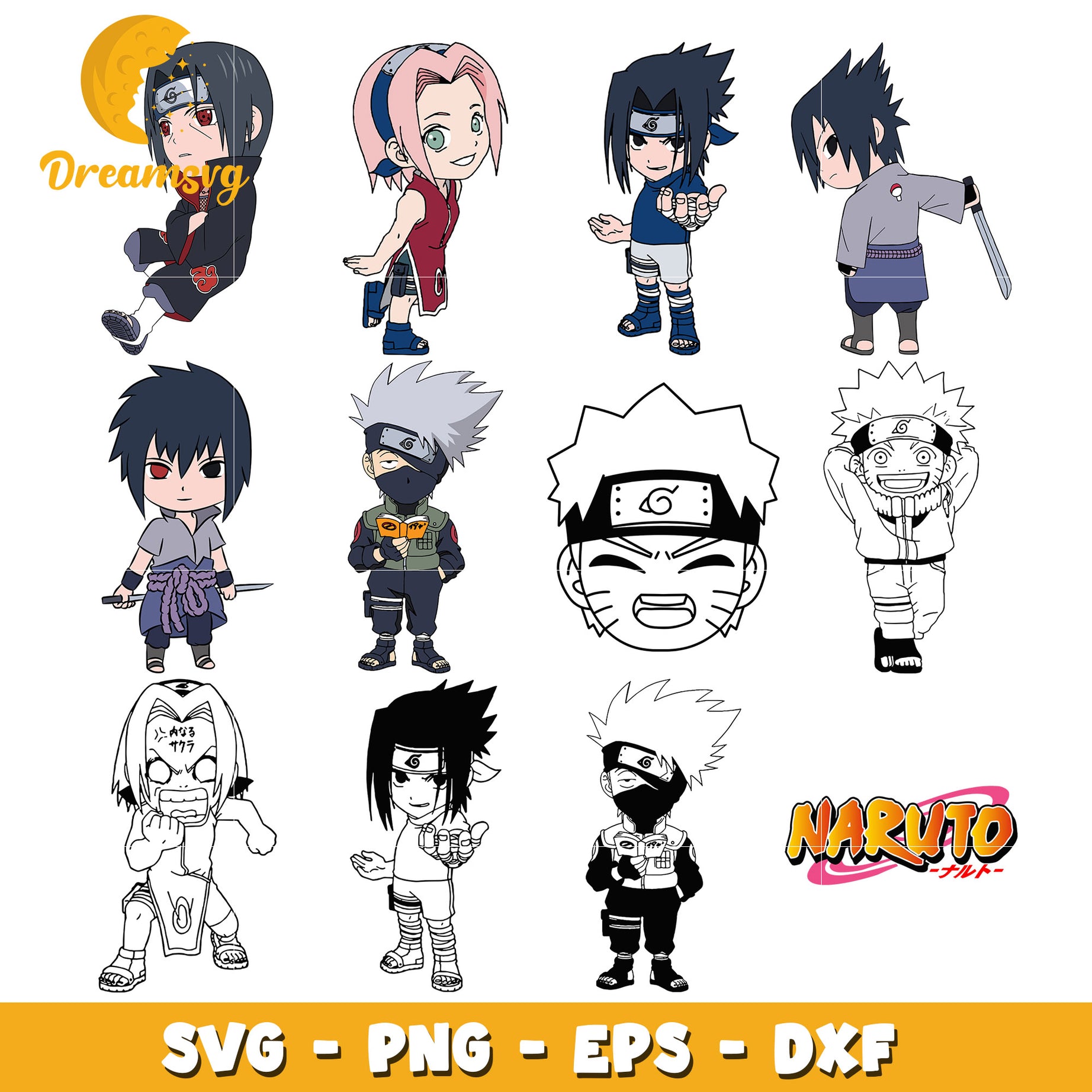 Naruto characters chibi design bundle svg, naruto and friends​ svg