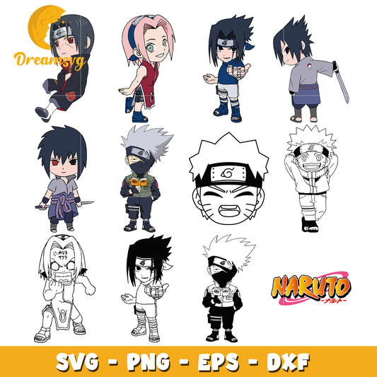 Naruto characters chibi design bundle svg, naruto and friends​ svg
